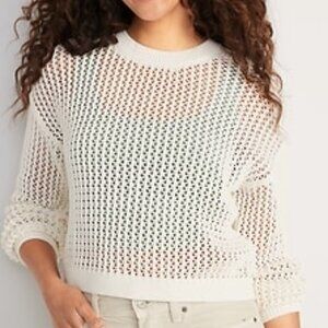 Old Navy White Crochet Cotton Sweater - Large